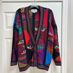 Peruvian Connection Alpaca Cardigan Sweater Handknit Medium Vintage